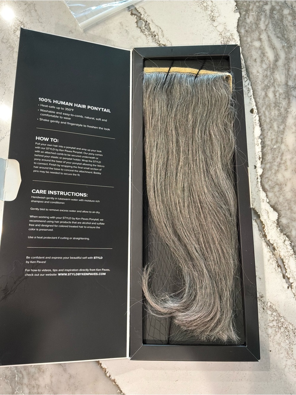 STYLD by Ken Paves Human Hair Ponytail 10-12" in Salt & Pepper